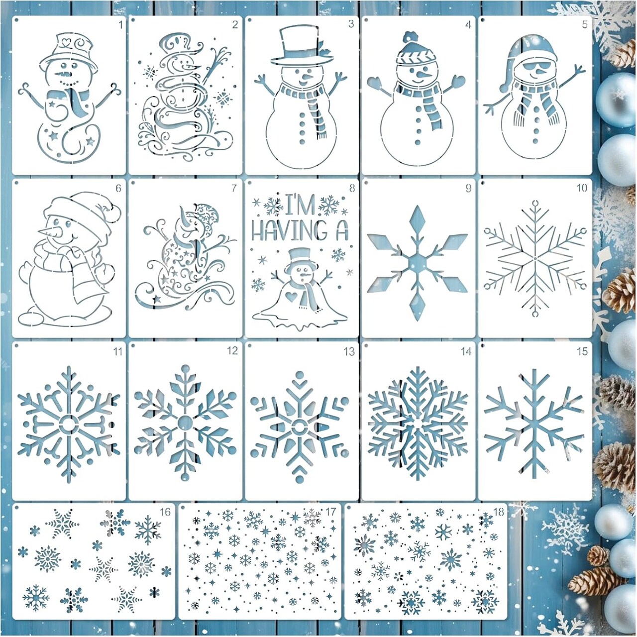 Christmas Stencils for Painting on Wood Reusable Snowflakes(18 Snow)5.8"L x 4.3"W